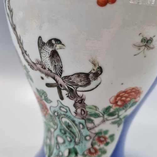 175 - 19th century Chinese export porcelain single vase depicting panels of birds, flowering shrubs and st... 