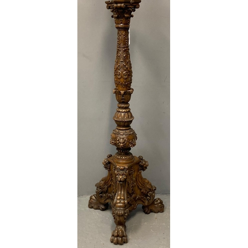 18 - Large 19th century rococco style carved walnut torchere, later converted to a standard lamp, overall... 