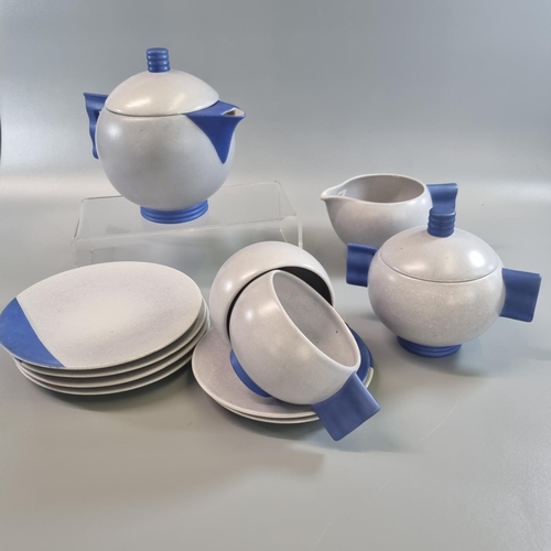 181 - Carlton ware Art Deco 15 piece tea service on a a mottled grey and blue design ground with geometric... 