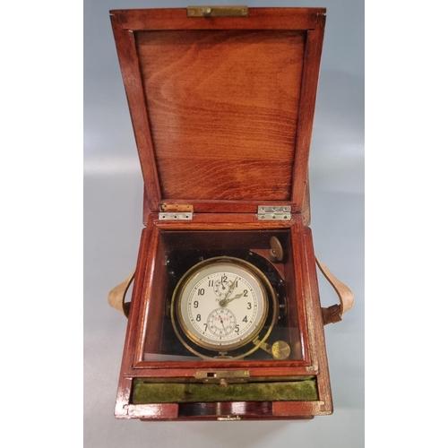 187 - Russian marine ships chronometer desk clock No. 00688, with Fusee movement in mahogany case with bra... 