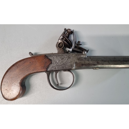 188 - Late 18th/early 19th century muzzle loading flint lock pocket pistol by Smith of London, having plai... 