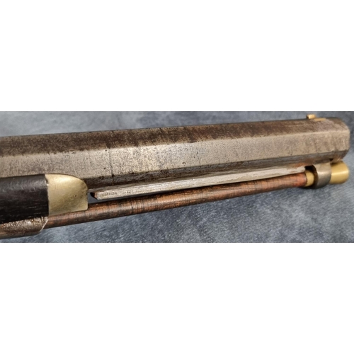 190 - 18th century flintlock muzzle loading duelling pistol marked 'Twigg & Bass, London', having 28cm sig... 