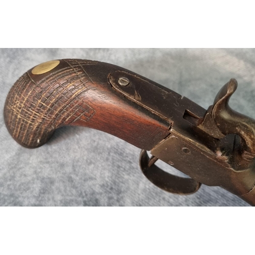 192 - 19th century large bore man stopper percussion muzzle loading pocket pistol with turn off barrel and... 