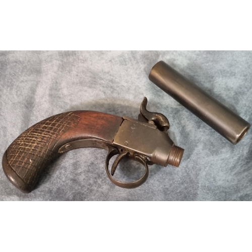 192 - 19th century large bore man stopper percussion muzzle loading pocket pistol with turn off barrel and... 