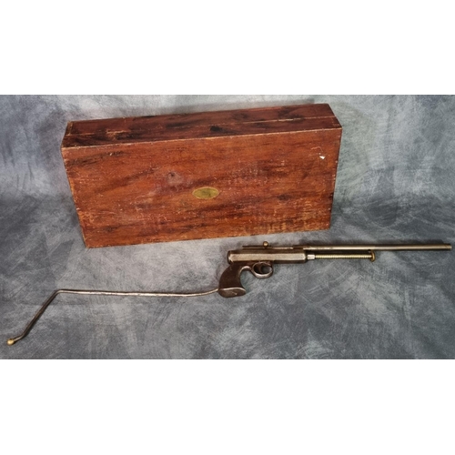 194 - An unusual Bedford and Walker design bolt action plunger cocking air pistol having 28cm barrel, all ... 