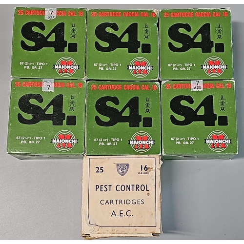 195A - Quantity of 16 bore shotgun cartridges to include 150 Maionchi no 7 plastic cases, 6 boxes,  togethe... 