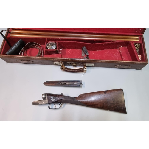 198 - W Greener twelve bore double barrelled side by side box lock shotgun, having unusual 30inch browned ... 