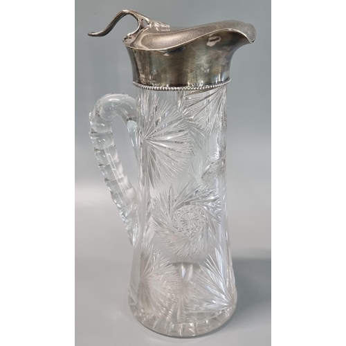 215 - Early 20th century silver and cut glass single handled decanter of conical form, probably by Gorham ... 