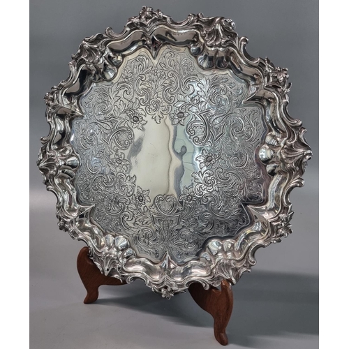 222 - Early Victorian silver salver, of piecrust form decorated with relief moulded flowers and foliage wi... 