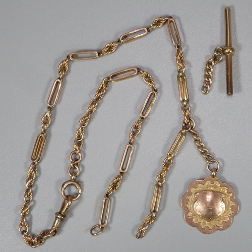 245 - 9ct gold gentleman's pocket watch chain with detached T bar and a 9ct gold fob marked 'Winners Kingt... 