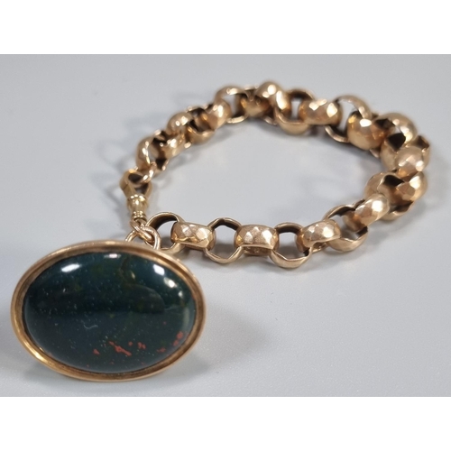 259 - Victorian 9ct gold curb link bracelet with large oval bloodstone fob.  Total weight 27.5g approx.   ... 