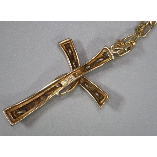 267 - 14ct gold chain with 14ct gold white stone cross pendant.  Chain 66cm long approx.  total weight 15.... 