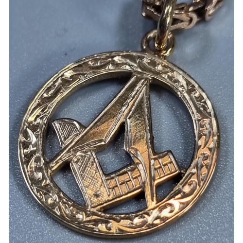 270 - 9ct gold necklace with 9ct gold pendant with Masonic compass pendant.  16.5g approx.  Chain 52cm lon... 