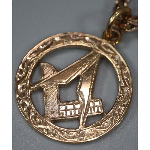 270 - 9ct gold necklace with 9ct gold pendant with Masonic compass pendant.  16.5g approx.  Chain 52cm lon... 