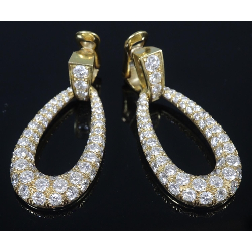 280 - Pair of 18ct gold Edwardian design diamond tear drop earrings.  24.5 g approx.  10 carats approx.   ... 