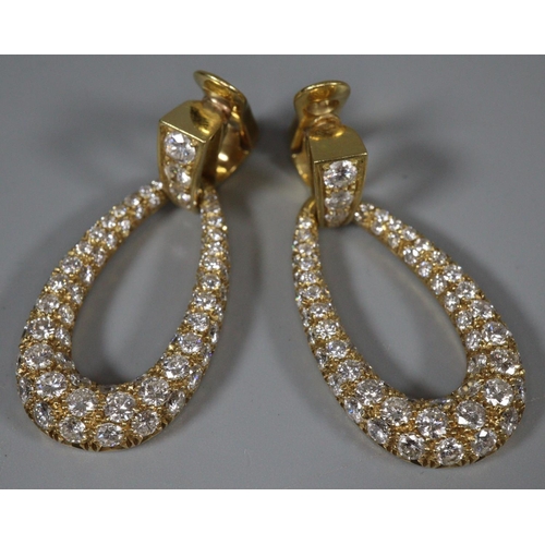 280 - Pair of 18ct gold Edwardian design diamond tear drop earrings.  24.5 g approx.  10 carats approx.   ... 