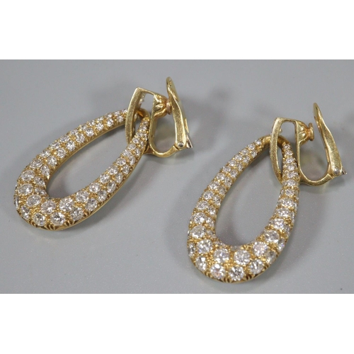 280 - Pair of 18ct gold Edwardian design diamond tear drop earrings.  24.5 g approx.  10 carats approx.   ... 