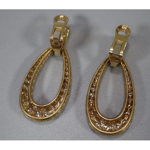 280 - Pair of 18ct gold Edwardian design diamond tear drop earrings.  24.5 g approx.  10 carats approx.   ... 