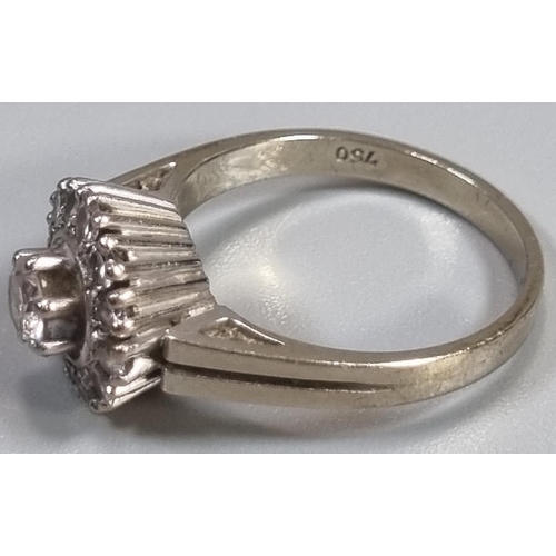 284 - 18ct white gold diamond cluster ring.  6.2g approx.  Ring size N 1/2.   (B.P. 21% + VAT)