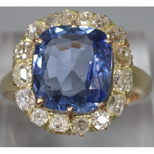 293 - 18ct gold sapphire and diamond ring, the sapphire 1.1cm approx.  Size N1/2.  7.2g approx.  (B.P. 21%... 