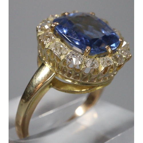 293 - 18ct gold sapphire and diamond ring, the sapphire 1.1cm approx.  Size N1/2.  7.2g approx.  (B.P. 21%... 