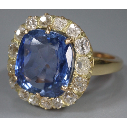 293 - 18ct gold sapphire and diamond ring, the sapphire 1.1cm approx.  Size N1/2.  7.2g approx.  (B.P. 21%... 