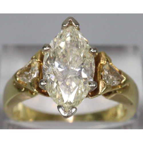 295 - 18ct gold diamond navette cut ring.  Size N1/2.  6.9g approx.(B.P. 21% + VAT)