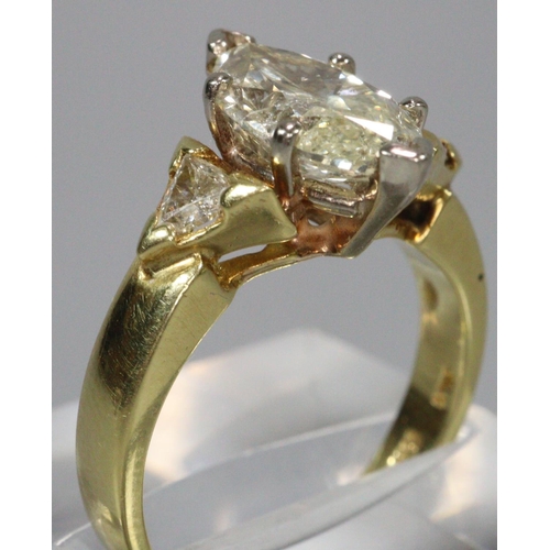 295 - 18ct gold diamond navette cut ring.  Size N1/2.  6.9g approx.(B.P. 21% + VAT)