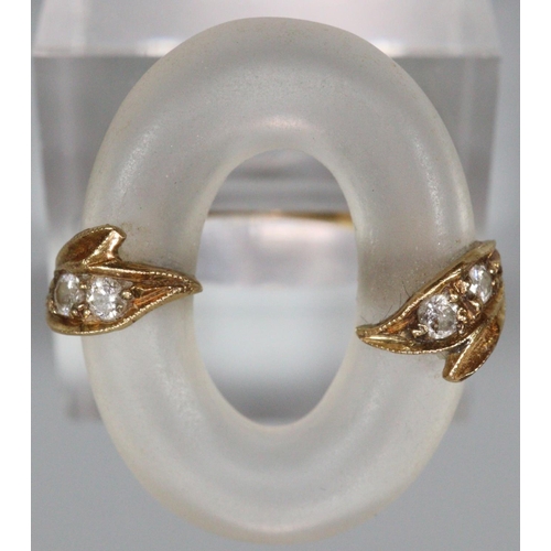 297 - Gold Art Deco design diamond and rock crystal ring.  Size N.  Weight 6.8g approx.  (B.P. 21% + VAT)