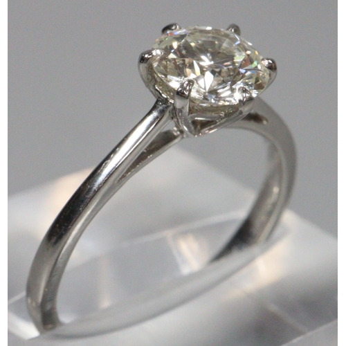 299 - Platinum solitaire diamond ring, 1.14 carat approx.  Size L1/2.  3.9g approx.