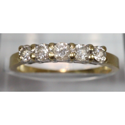 301 - 18ct gold five stone diamond eternity ring. Ring size N, 3g approx. 
(B.P. 21% + VAT)