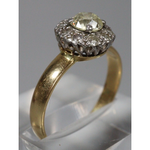 307 - 18ct gold diamond cluster ring, the central stone 0.45carat approx.  Size Q1/2.  3.4g approx.  (B.P.... 