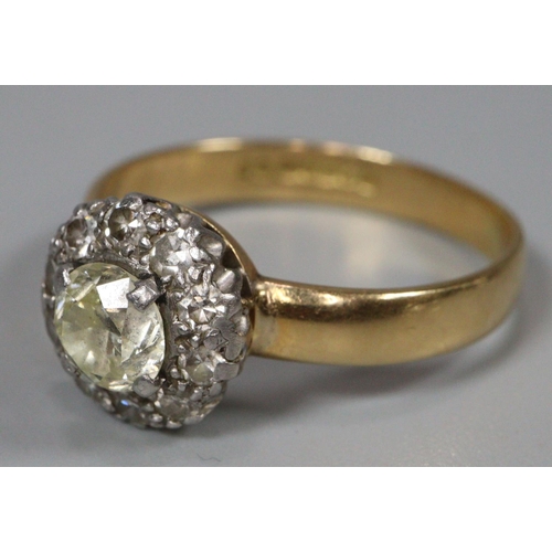 307 - 18ct gold diamond cluster ring, the central stone 0.45carat approx.  Size Q1/2.  3.4g approx.  (B.P.... 