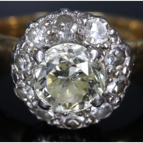 307 - 18ct gold diamond cluster ring, the central stone 0.45carat approx.  Size Q1/2.  3.4g approx.  (B.P.... 