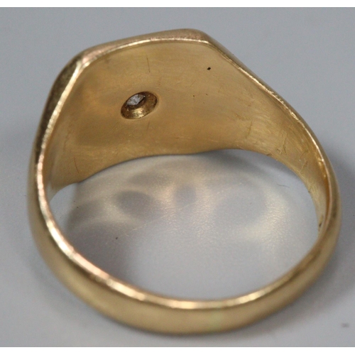 308 - 18ct gold gents signet ring inset with a small diamond chip.  Size N.  7.5g approx.  (B.P. 21% + VAT... 