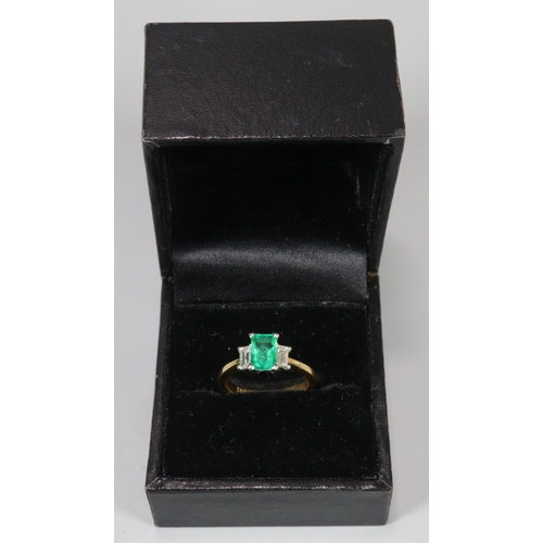 317 - 18ct gold Art Deco style emerald and diamond ring.  Size K.  4g approx.  With certificate.  (B.P. 21... 