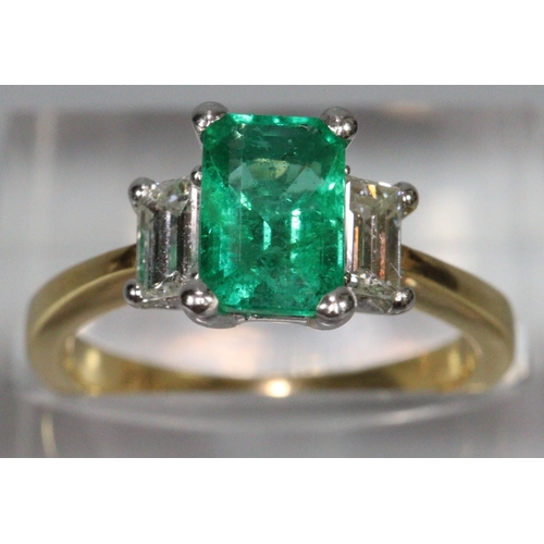 317 - 18ct gold Art Deco style emerald and diamond ring.  Size K.  4g approx.  With certificate.  (B.P. 21... 