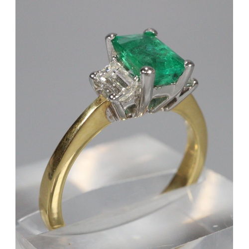 317 - 18ct gold Art Deco style emerald and diamond ring.  Size K.  4g approx.  With certificate.  (B.P. 21... 