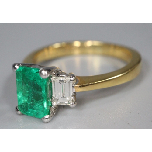 317 - 18ct gold Art Deco style emerald and diamond ring.  Size K.  4g approx.  With certificate.  (B.P. 21... 