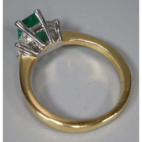 317 - 18ct gold Art Deco style emerald and diamond ring.  Size K.  4g approx.  With certificate.  (B.P. 21... 