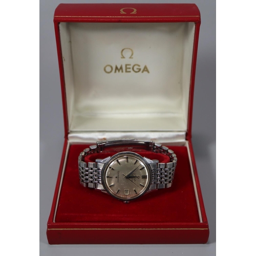 320 - Omega Constellation steel automatic gentleman's wrist watch with satin face having baton numerals an... 