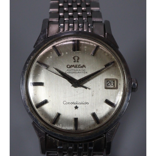 320 - Omega Constellation steel automatic gentleman's wrist watch with satin face having baton numerals an... 