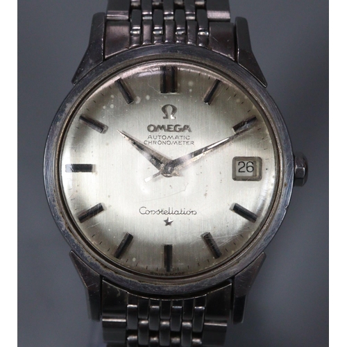 320 - Omega Constellation steel automatic gentleman's wrist watch with satin face having baton numerals an... 