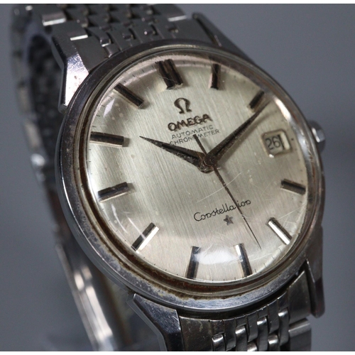 320 - Omega Constellation steel automatic gentleman's wrist watch with satin face having baton numerals an... 