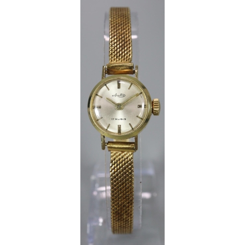 325 - 18ct gold Arctos mechanical ladies dress watch with satin face having Baton numerals and 18ct gold m... 