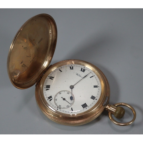 331 - 9ct gold Waltham keyless full hunter pocket watch having Roman face with seconds dial, the movement ... 