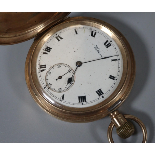 331 - 9ct gold Waltham keyless full hunter pocket watch having Roman face with seconds dial, the movement ... 