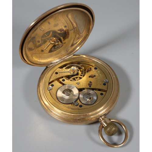 331 - 9ct gold Waltham keyless full hunter pocket watch having Roman face with seconds dial, the movement ... 