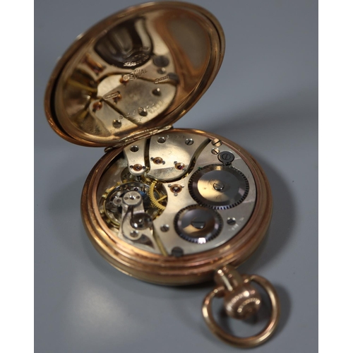 334 - 9ct gold keyless open faced lever pocket watch with Roman numerals and seconds dial.  5cm diameter a... 