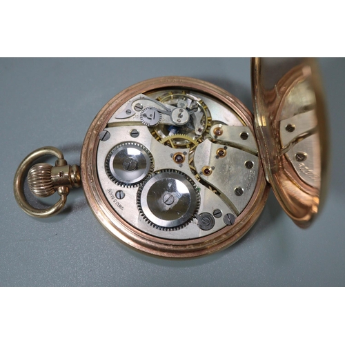 334 - 9ct gold keyless open faced lever pocket watch with Roman numerals and seconds dial.  5cm diameter a... 